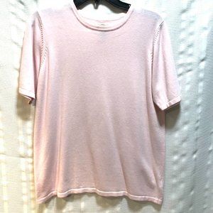 Yarn Works sz l pink short sleeve crew neck sweater top42" chest 26" long